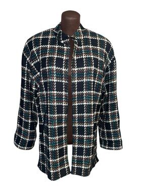 Vintage LILLI ANN Woven Wool Black Multi Color Plaid Kimono Style Jacket Blazer
